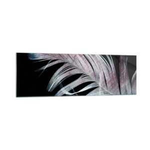 Obraz na szkle - Delikatne pióro na czarnym tle w artystycznym ujęciu - 160x50cm - Pomyśl o dotyku - Nowoczesna dekoracja ścienna do salonu i sypialni ARTTOR