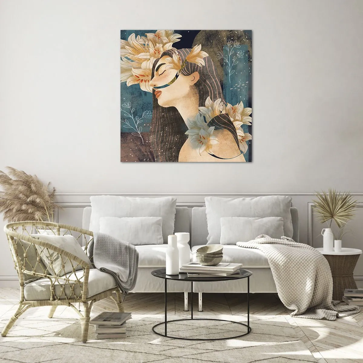 Obraz na szkle - Baśń o królewnie z liliami - 50x50 cm