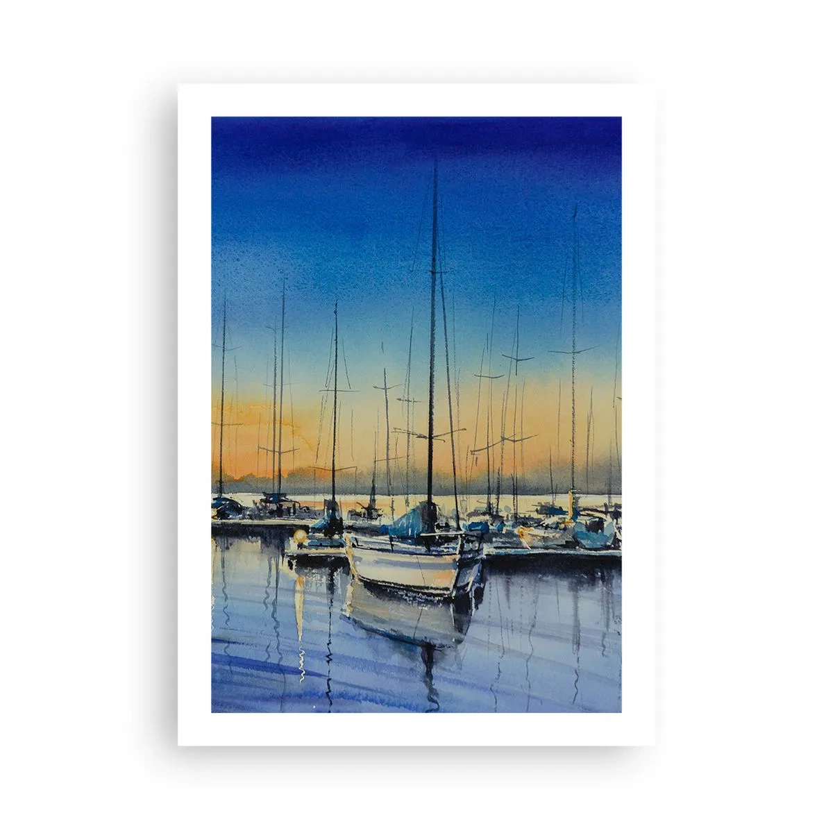 Plakat - Malarska scena z żaglówkami w porcie o zachodzie słońca - 50x70cm - Koniec dobrego dnia - Nowoczesna dekoracja ścienna do salonu, kuchni i sypialni ARTTOR