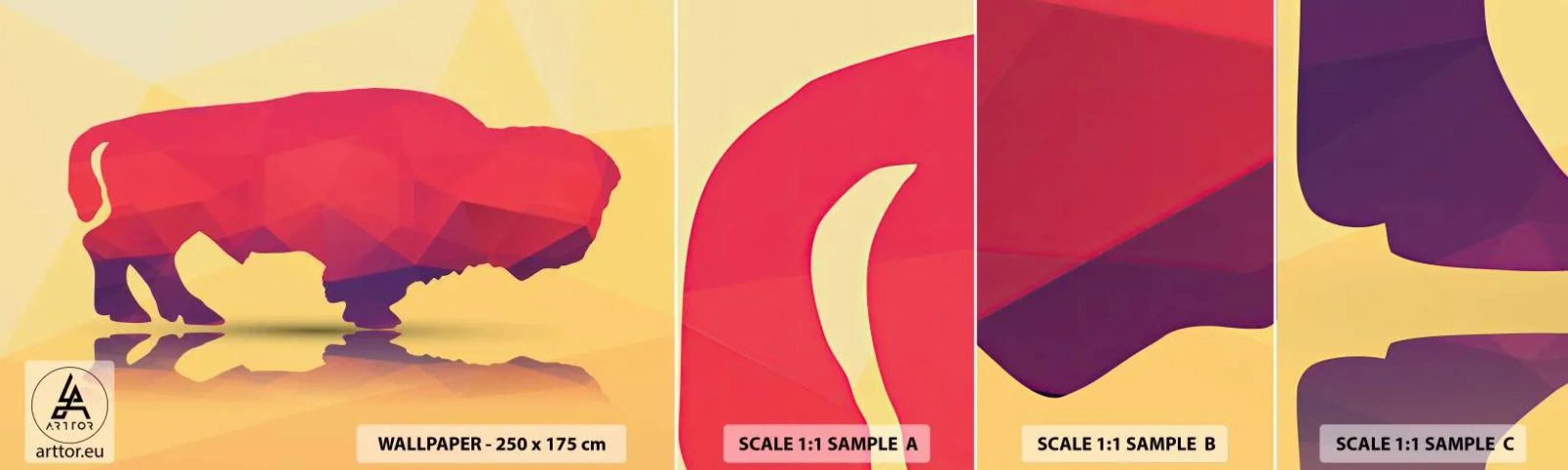 Fototapeta Próbka Standard Eco - Amarantowa siła żubra - Zwierzęta, Żubr, Figura Geometryczna - 100x30 cm