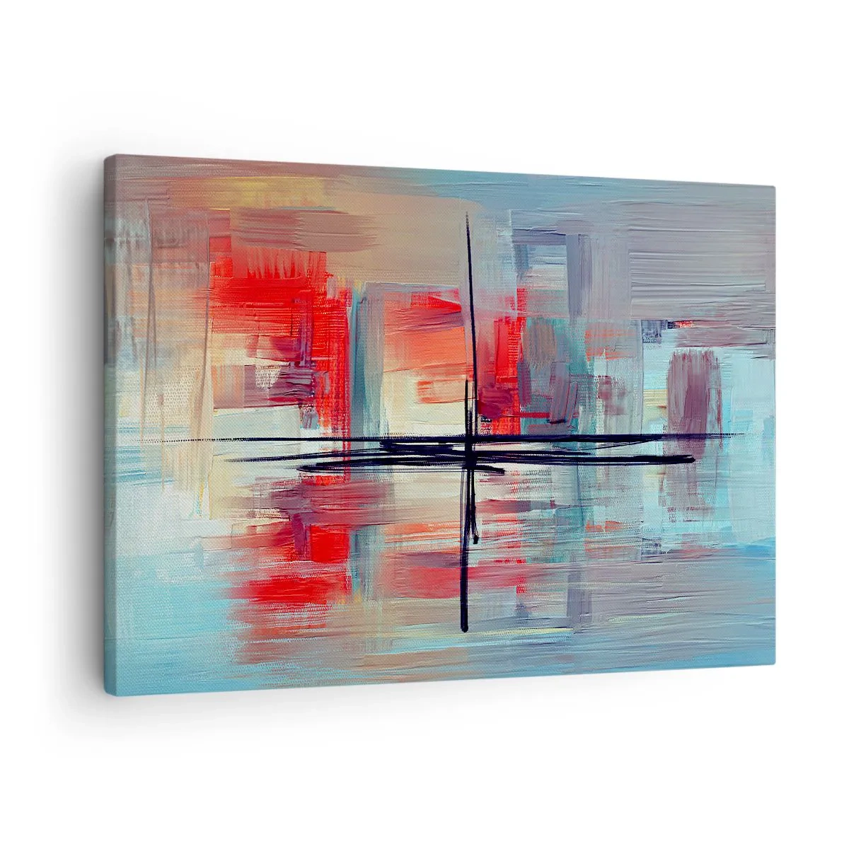 Obraz na płótnie - Abstrakcyjna kompozycja z intensywnymi barwami, liniami i geometrycznymi kształtami - 70x50cm - Pejzaż w nieznanym wymiarze - Nowoczesna dekoracja ścienna do salonu i sypialni ARTTOR