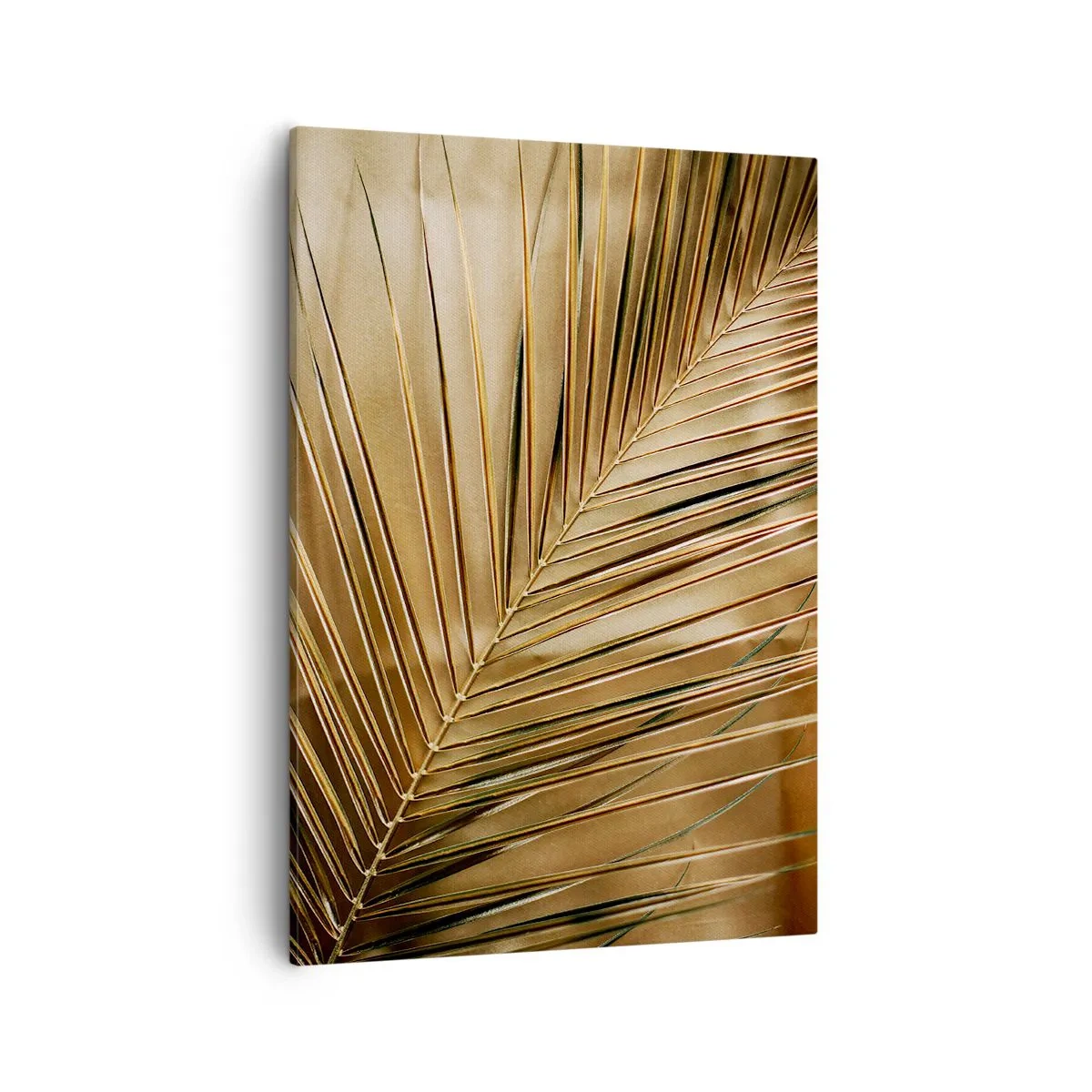 Obraz na płótnie - Złoty liść palmy na jasnym tle w stylu minimalistycznym - 50x70cm - Naturalna kolumnada - Nowoczesna dekoracja ścienna do salonu, kuchni i sypialni ARTTOR
