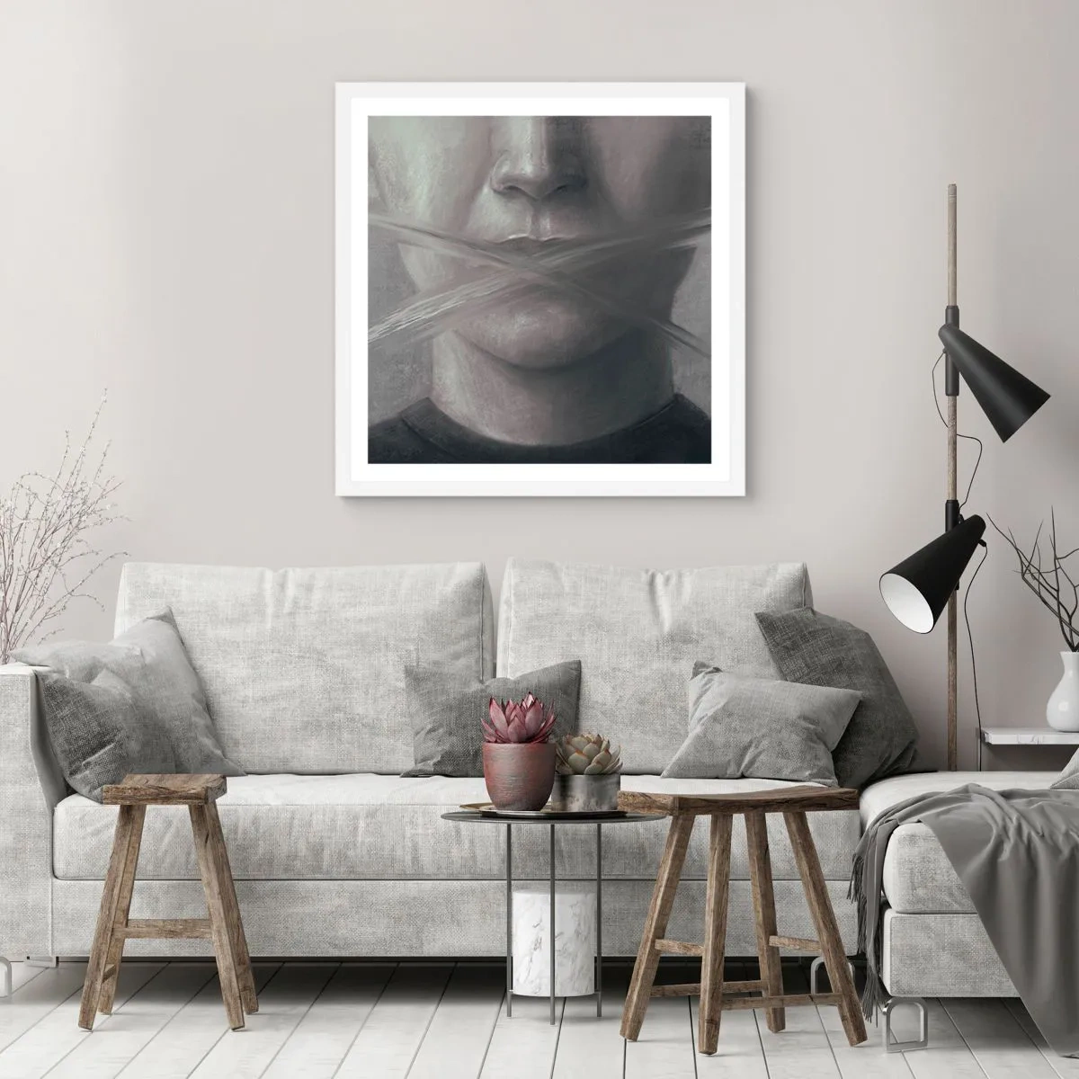 Plakat w białej ramie - Ani słowa - 60x60 cm