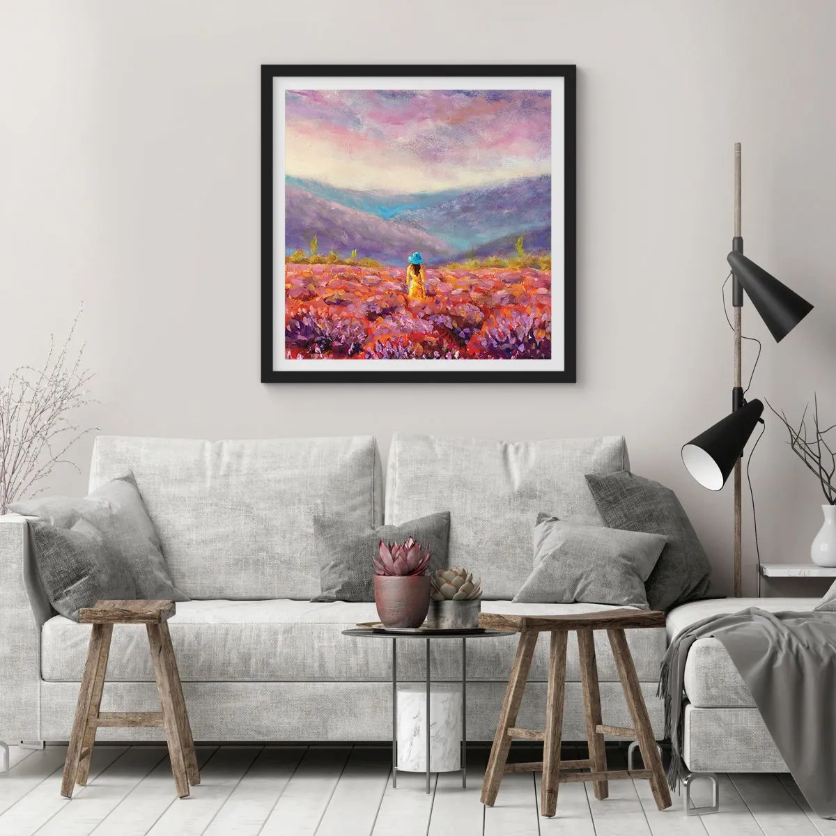 Plakat w czarnej ramie - W lawendowym świecie - 30x30 cm