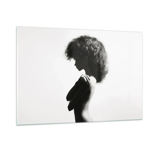 Obraz na szkle - Kobiecy akt w kontrastowym czarno-białym świetle - 120x80cm - Jak kwiat na smukłej łodydze - Nowoczesna dekoracja ścienna do salonu, kuchni i sypialni ARTTOR
