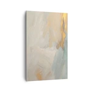 Obraz na płótnie - Delikatne abstrakcyjne pociągnięcia w odcieniach bieli i złota - 80x120cm - Abstrakcja – kraina łagodności - Nowoczesna dekoracja ścienna do salonu i sypialni ARTTOR