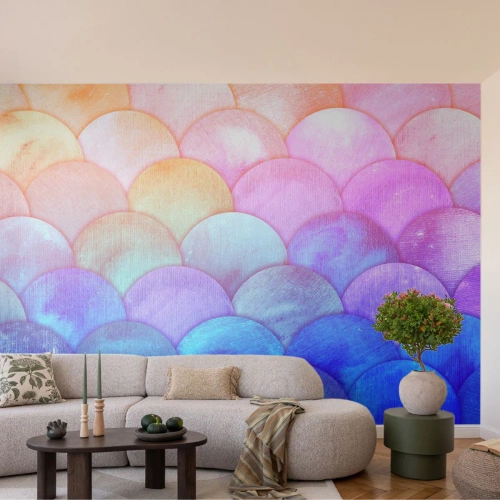 Fototapeta Premium Sand - Kolorowe, pastelowe łuski w perłowym wykończeniu - 100x70cm - Perłowa łuska - Nowoczesna dekoracja ścienna do salonu, kuchni i sypialni ARTTOR