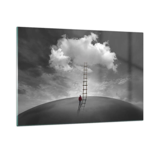 Obraz na szkle - Osoba patrzy na drabinę prowadzącą do chmury - 120x80cm - Wszystko możliwe - Nowoczesna dekoracja ścienna do salonu, kuchni i sypialni ARTTOR