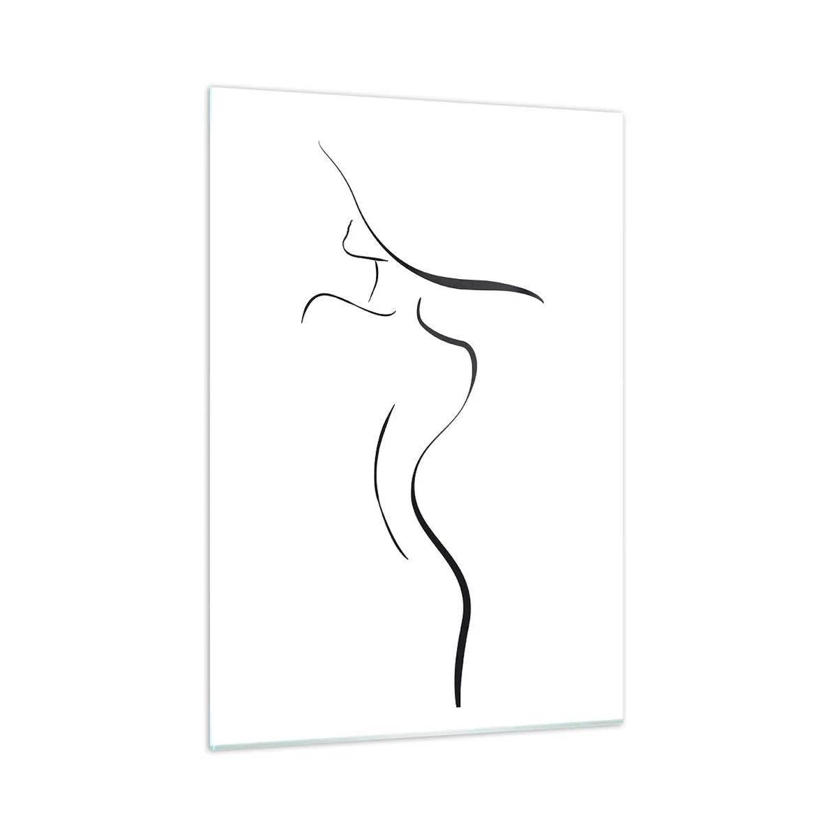 Obraz na szkle - Minimalistyczny kontur kobiecej sylwetki w czerni na bieli - 50x70cm - Nieuchwytna jak fala - Nowoczesna dekoracja ścienna do salonu, kuchni i sypialni ARTTOR