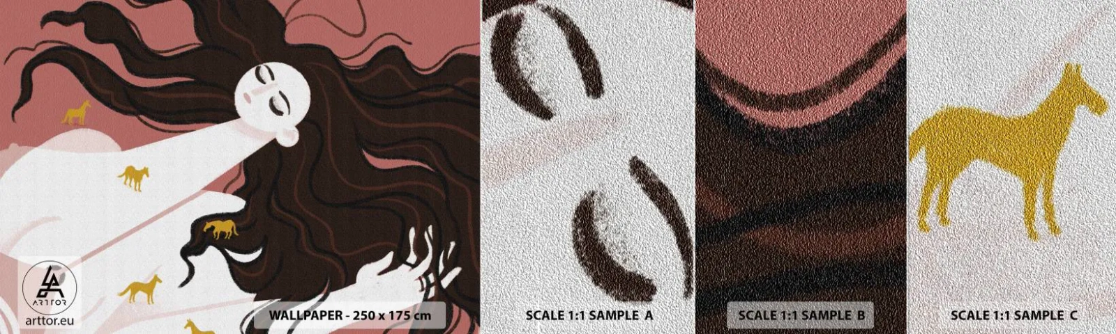 Fototapeta Próbka Premium Sand - Sen o złotym koniu - Kobieta, Portret, Minimalizm - 100x30 cm