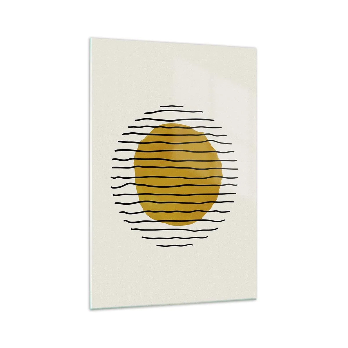 Obraz na szkle - Minimalistyczny motyw z żółtym kołem i czarnymi liniami - 70x100cm - Abstrakcja drżąca od żaru - Nowoczesna dekoracja ścienna do salonu i sypialni ARTTOR