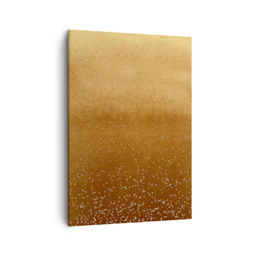 Obraz na płótnie - Abstrakcyjna kompozycja złotych odcieni z połyskującymi drobinkami - 50x70cm - Narodziny światła - Nowoczesna dekoracja ścienna do salonu, kuchni i sypialni ARTTOR