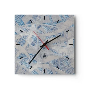 Zegar ścienny - Geometryczne wzory w odcieniach błękitu i szarości - 30x30cm - W szaroniebieskim labiryncie - Nowoczesna dekoracja ścienna do salonu i sypialni ARTTOR