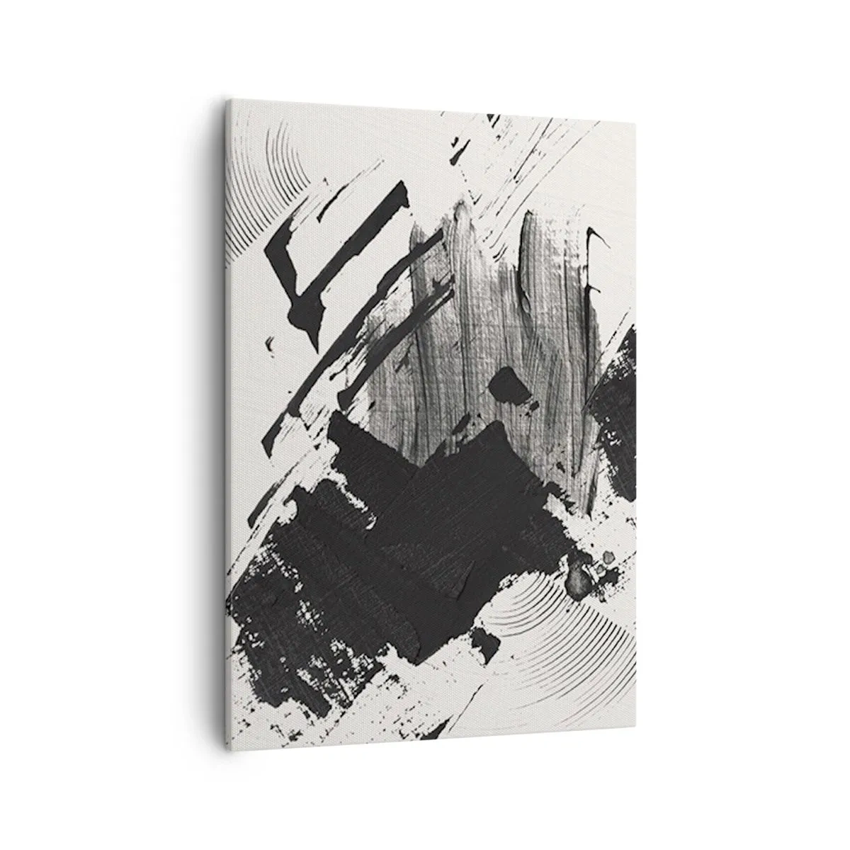 Obraz na płótnie - Czarno-biała abstrakcja z dynamicznymi pociągnięciami pędzla - 50x70cm - Abstrakcja – ekspresja czerni - Nowoczesna dekoracja ścienna do salonu, kuchni i sypialni ARTTOR