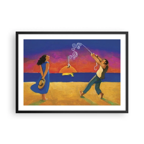 Plakat w czarnej ramie - Postacie nad morzem o zachodzie słońca - 70x50cm - Więcej niż gwiazdka z nieba - Nowoczesna dekoracja ścienna do salonu i sypialni ARTTOR