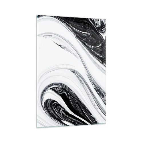 Obraz na szkle - Czarno-biała abstrakcja z dynamicznymi liniami i wirami - 80x120cm - Połączenie przeciwieństw - Nowoczesna dekoracja ścienna do salonu i sypialni ARTTOR