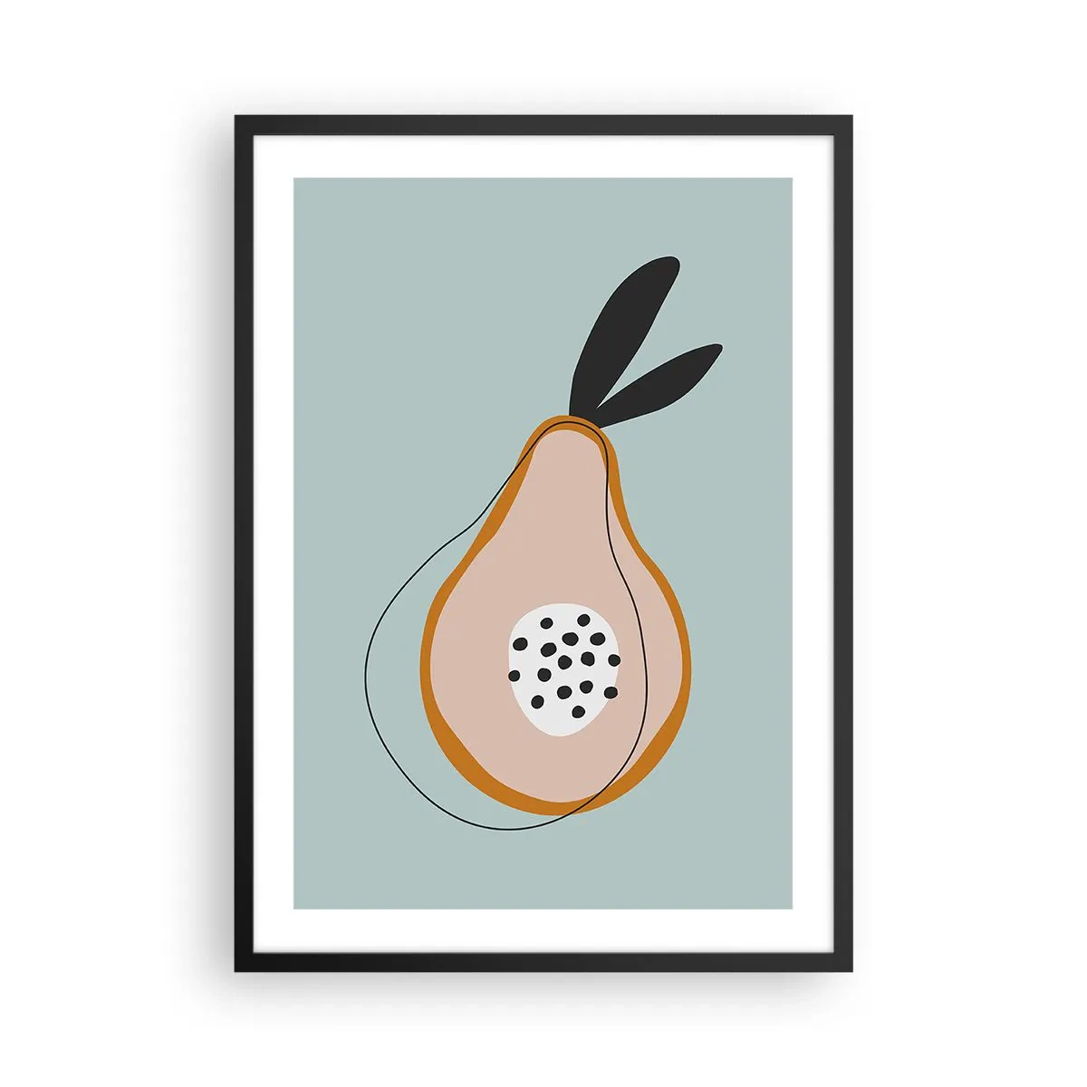 Plakat w czarnej ramie - Abstrakcyjna ilustracja gruszki na miętowym tle - 50x70cm - Przeniknąć w naturę rzeczy - Nowoczesna dekoracja ścienna do salonu i sypialni ARTTOR