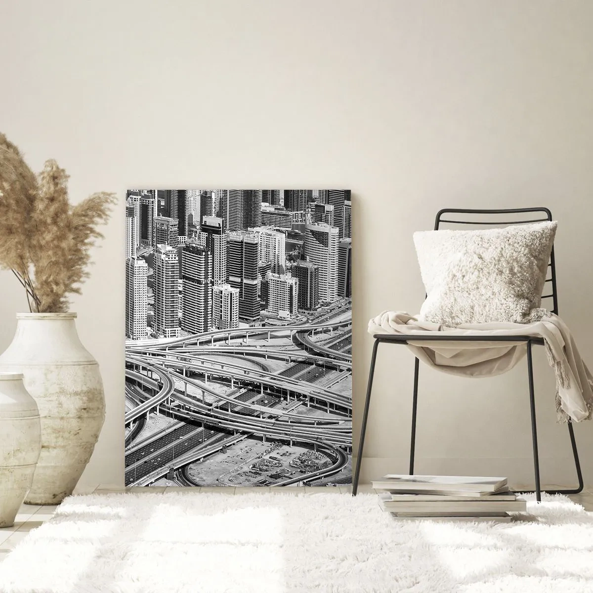 Obraz na szkle - Widok na Dubaj z perspektywy lotu ptaka - 70x100cm - Dubaj – miasto niemożliwe - Nowoczesna dekoracja ścienna do salonu i sypialni ARTTOR