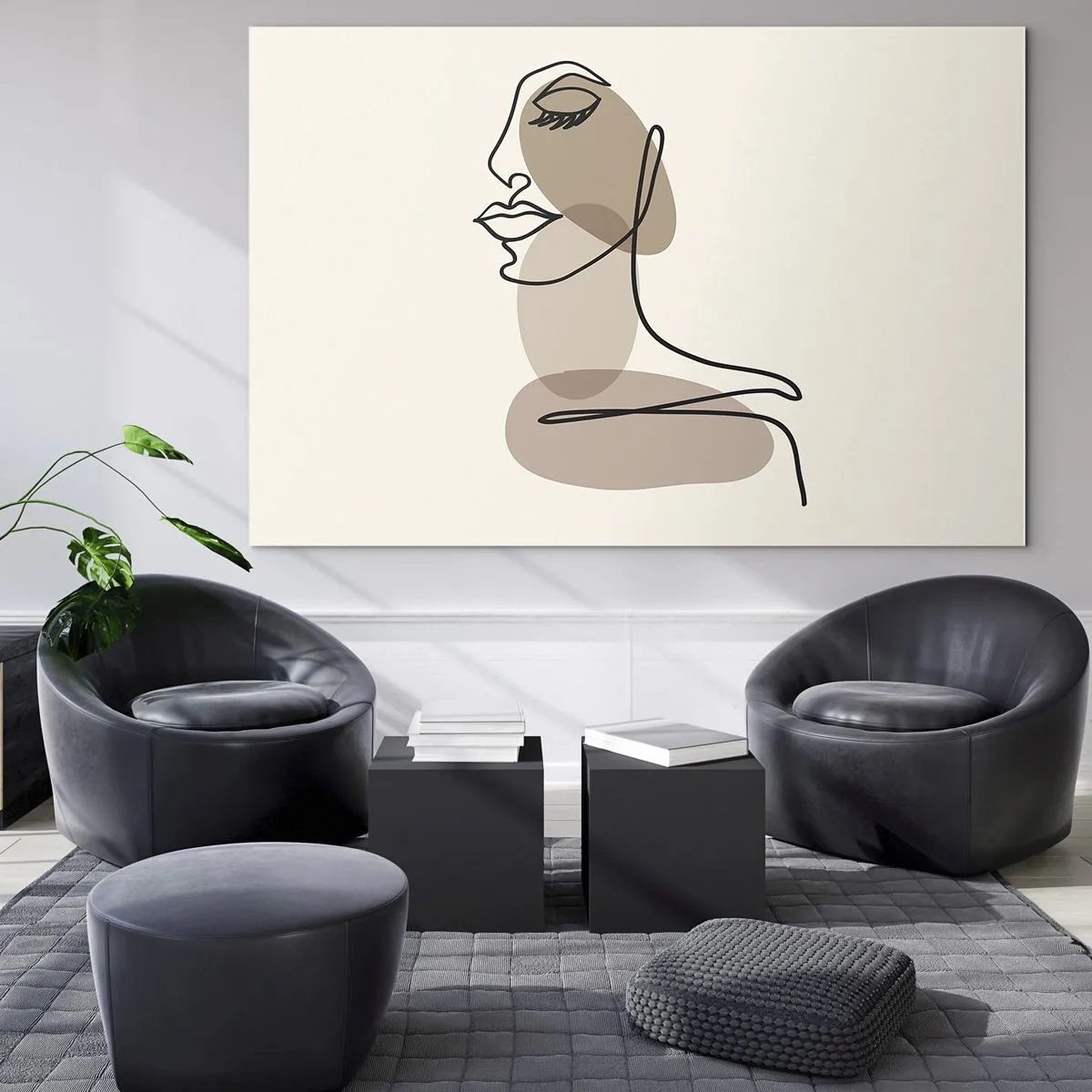 Obraz na szkle - Minimalistyczny kobiecy portret wykonany linią ciągłą - 100x70cm - Pewna linia piękna - Nowoczesna dekoracja ścienna do salonu, kuchni i sypialni ARTTOR