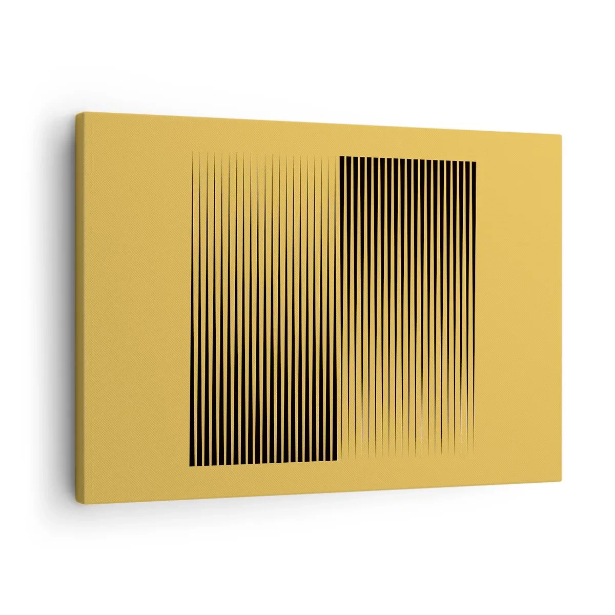 Obraz na płótnie - Pionowe czarne linie na żółtym tle - 70x50cm - Kwadratura przeciwieństw - Nowoczesna dekoracja ścienna do salonu i sypialni ARTTOR