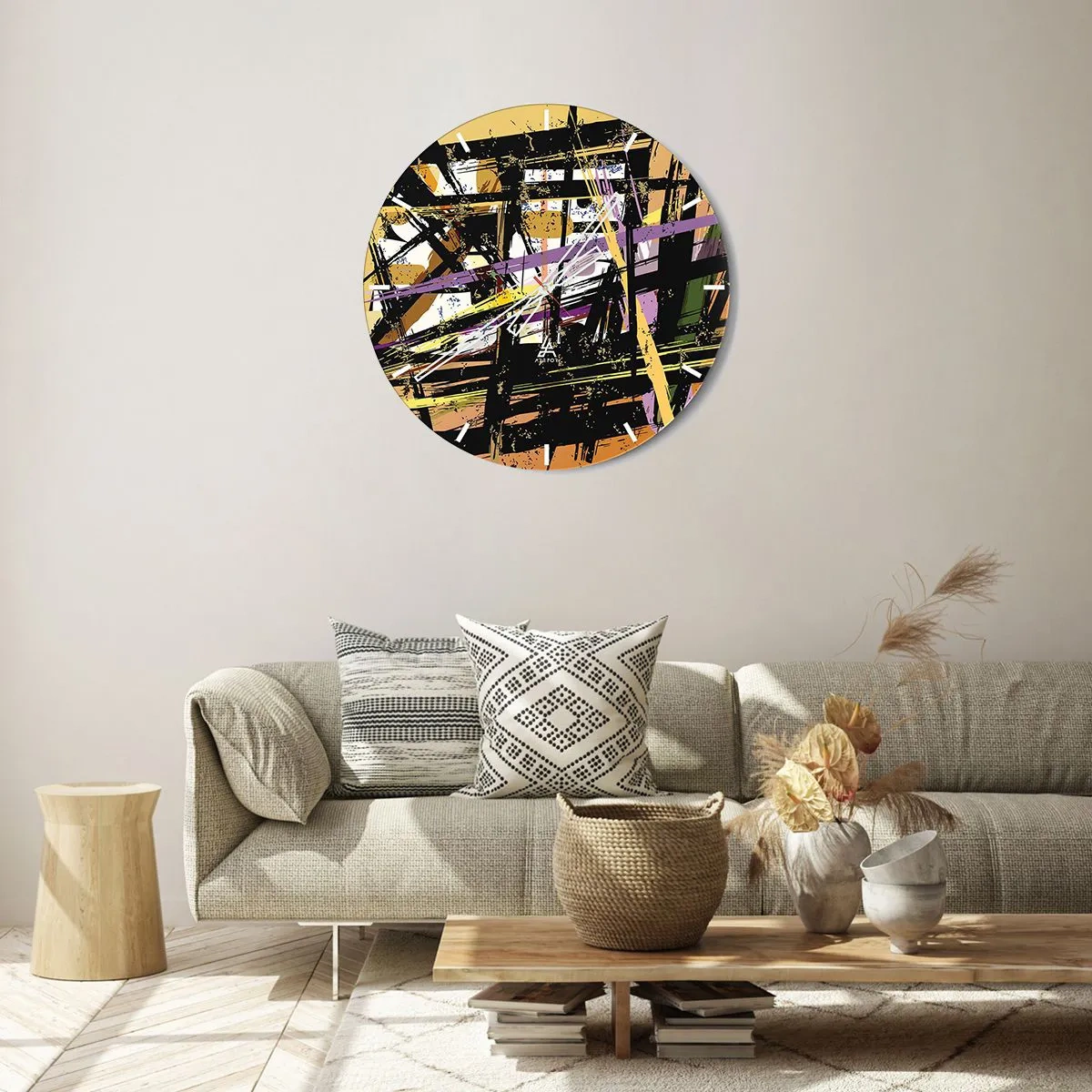 Zegar ścienny - Dynamiczne abstrakcyjne linie i kształty w ciemnych i jasnych tonacjach - 30x30cm - Ostre cięcie - Nowoczesna dekoracja ścienna do salonu, kuchni i sypialni ARTTOR