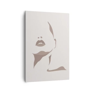 Obraz na płótnie - Minimalistyczny kontur kobiecej twarzy w delikatnych beżach - 70x100cm - Stworzona ze światła i cienia - Nowoczesna dekoracja ścienna do salonu i sypialni ARTTOR