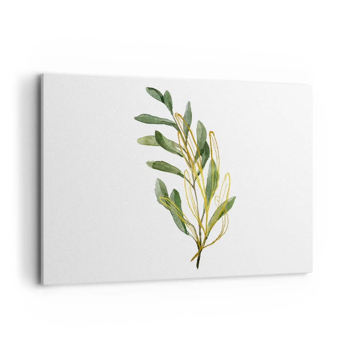 Obraz na płótnie - Zielona gałązka z liśćmi na białym tle - 100x70cm - Wszystko co dobre - Nowoczesna dekoracja ścienna do salonu, kuchni i sypialni ARTTOR