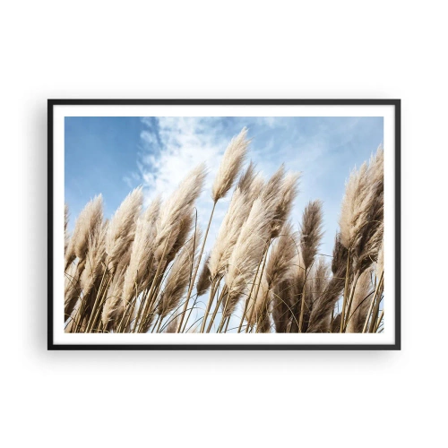 Plakat w czarnej ramie - Delikatne trawy pampasowe na tle błękitnego nieba z lekkimi chmurami - 100x70cm - Słoneczna i wietrzna pieszczota - Nowoczesna dekoracja ścienna do salonu i sypialni ARTTOR