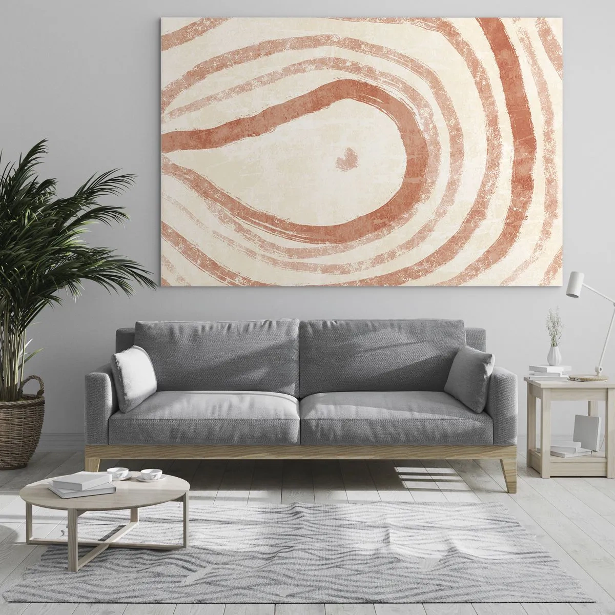 Obraz na szkle - Abstrakcyjne koralowe linie w formie koncentrycznych kręgów - 100x70cm - Koralowe kręgi – kompozycja - Nowoczesna dekoracja ścienna do salonu, kuchni i sypialni ARTTOR