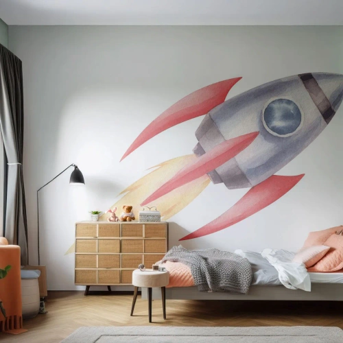 Fototapeta Standard Eco - Wyżej, prędzej, dalej - Rakieta Kosmiczna, Dziecięcy, Kosmos - 400x280 cm