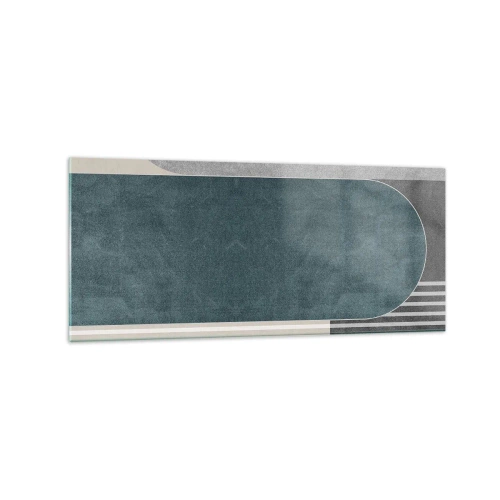 Obraz na szkle - Geometryczna abstrakcja w odcieniach szarości i zieleni - 120x50cm - Kompozycja na poziomie - Nowoczesna dekoracja ścienna do salonu i sypialni ARTTOR