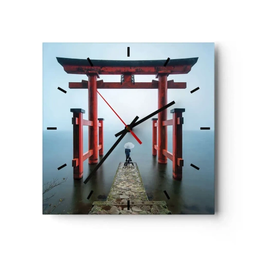 Zegar ścienny - Brama torii nad spokojnym jeziorem w Japonii - 30x30cm - Japońska zaduma - Nowoczesna dekoracja ścienna do salonu i sypialni ARTTOR