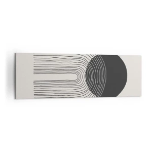 Obraz na płótnie - Abstrakcyjny wzór z liniami i czarnym kołem na jasnym tle - 160x50cm - Drżenie i pewność - Nowoczesna dekoracja ścienna do salonu i sypialni ARTTOR