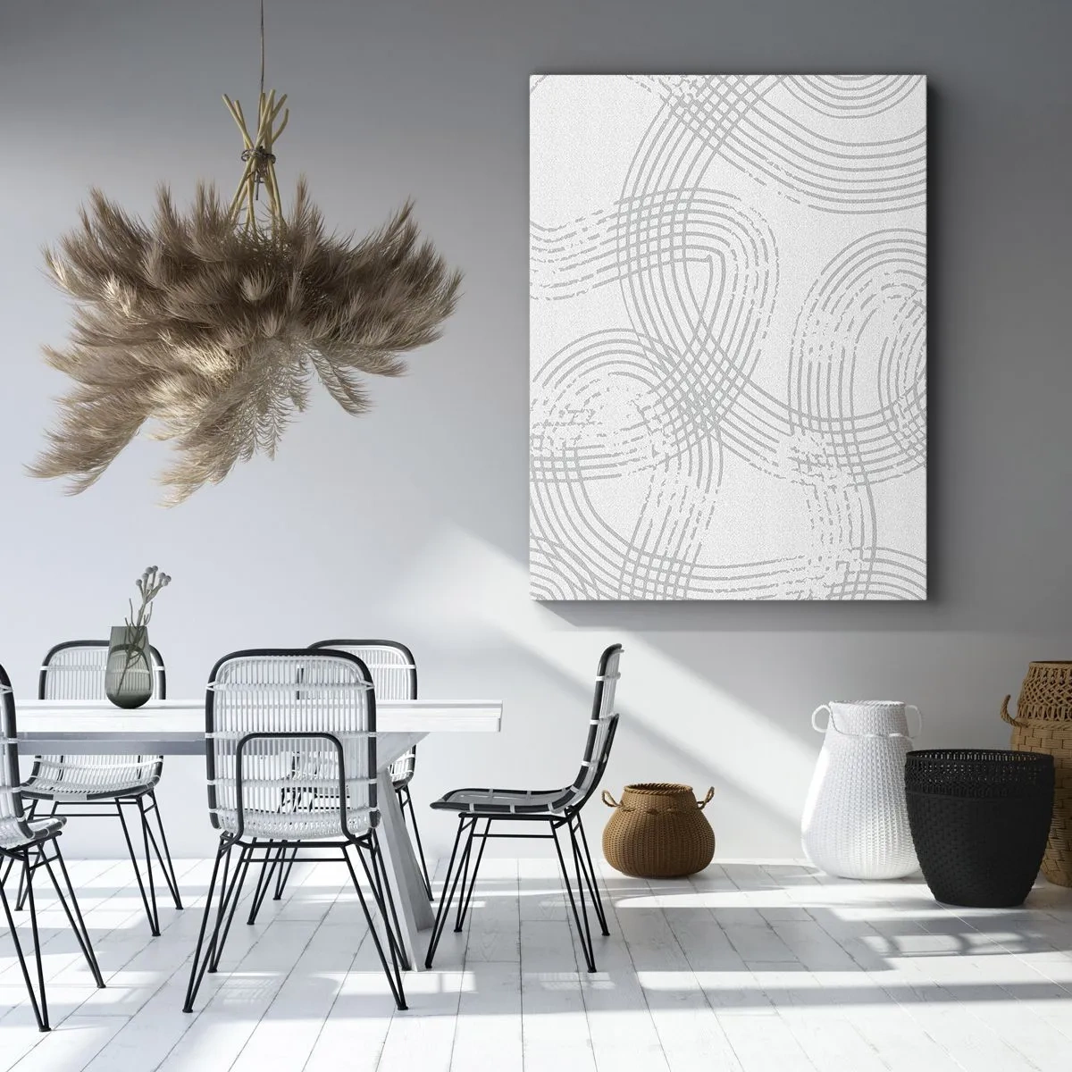 Obraz na płótnie - Abstrakcyjna kompozycja delikatnych linii w odcieniach szarości na jasnym tle - 50x70cm - Nie ma prostej drogi - Nowoczesna dekoracja ścienna do salonu, kuchni i sypialni ARTTOR