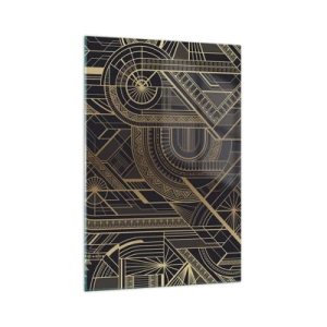Obraz na szkle - Złote geometryczne wzory na czarnym tle w stylu art deco - 70x100cm - Koncepty, idee, plany - Nowoczesna dekoracja ścienna do salonu i sypialni ARTTOR