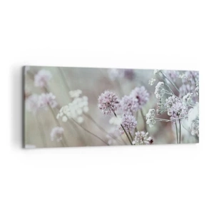 Obraz na płótnie - Delikatne kwiaty w pastelowych odcieniach - 120x50cm - Słodkie filigrany ziół - Nowoczesna dekoracja ścienna do salonu i sypialni ARTTOR