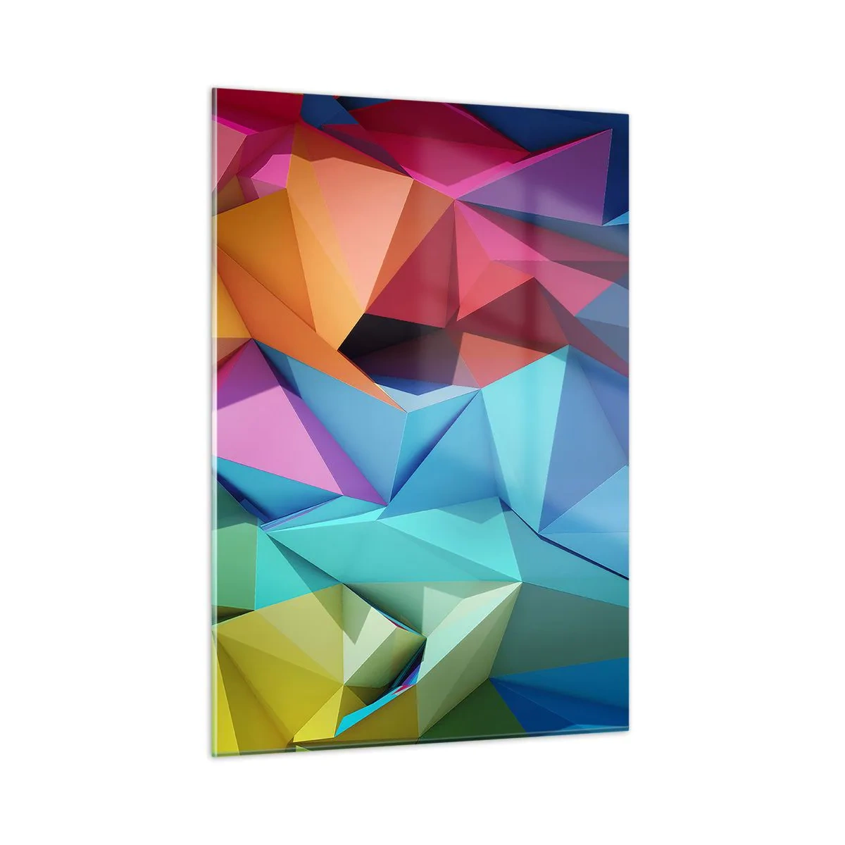 Obraz na szkle - Geometryczna kompozycja w intensywnych, wielobarwnych odcieniach - 50x70cm - Tęczowe origami - Nowoczesna dekoracja ścienna do salonu, kuchni i sypialni ARTTOR