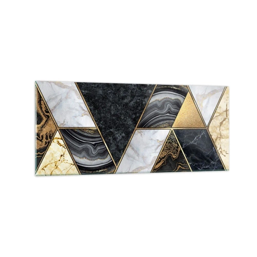 Obraz na szkle - Geometryczne trójkąty w złocie, marmurze i ciemnych odcieniach - 120x50cm - Kamień przy kamieniu - Nowoczesna dekoracja ścienna do salonu i sypialni ARTTOR