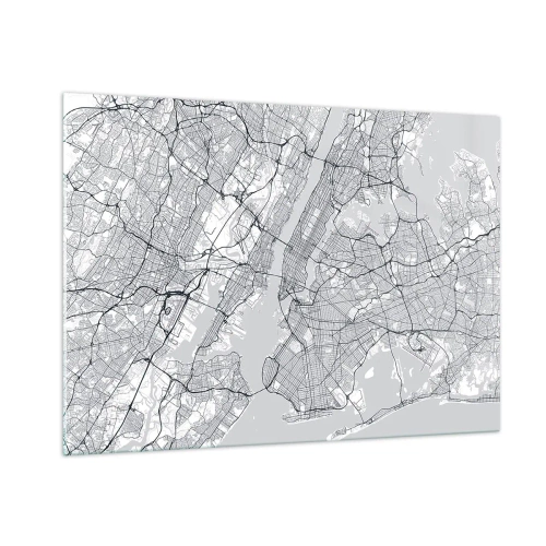 Obraz na szkle - Mapa wielkomiejskich ulic i dzielnic w monochromatycznej formie - 100x70cm - Anatomia metropolii - Nowoczesna dekoracja ścienna do salonu, kuchni i sypialni ARTTOR