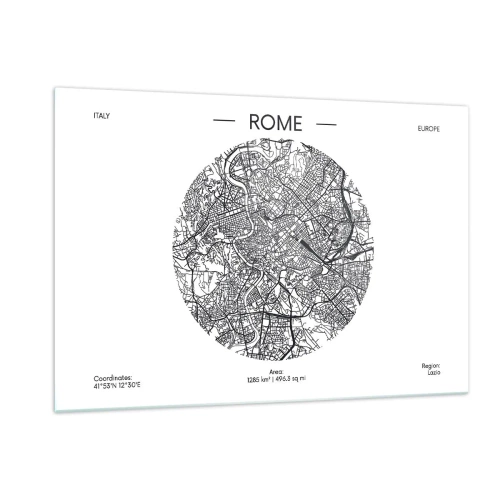 Obraz na szkle - Mapa Rzymu w formie szczegółowego rysunku ulicznego - 120x80cm - Anatomia Rzymu - Nowoczesna dekoracja ścienna do salonu, kuchni i sypialni ARTTOR