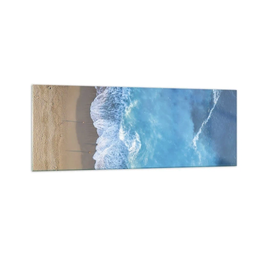 Obraz na szkle - Widok na plażę i fale morskie z lotu ptaka - 140x50cm - Siła błękitu - Nowoczesna dekoracja ścienna do salonu i sypialni ARTTOR