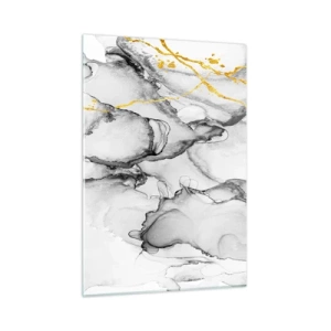 Obraz na szkle - Abstrakcyjna czarno-biała kompozycja z akcentem złota - 50x70cm - Kompozycja z motywem złota - Nowoczesna dekoracja ścienna do salonu, kuchni i sypialni ARTTOR