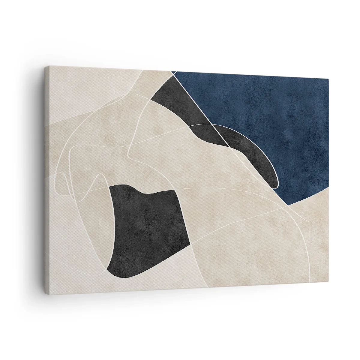 Obraz na płótnie - Geometryczna abstrakcja w odcieniach beżu i granatu - 70x50cm - Kompozycja abstrakcyjna – kontrast barw - Nowoczesna dekoracja ścienna do salonu i sypialni ARTTOR