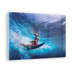 Obraz na szkle - Podwodna scena z surferką w dynamicznej akcji - 70x50cm - Głębia radości - Nowoczesna dekoracja ścienna do salonu i sypialni ARTTOR