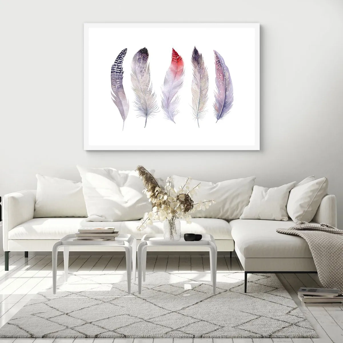 Plakat w białej ramie - Delikatne jak różnobarwna mgła - 100x70 cm