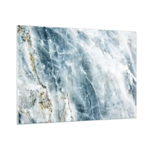 Obraz na szkle - Abstrakcyjna tekstura lodowego marmuru w odcieniach błękitu i bieli - 100x70cm - Lodowy świat - Nowoczesna dekoracja ścienna do salonu, kuchni i sypialni ARTTOR