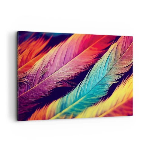 Obraz na płótnie - Kolorowe pióra w intensywnych barwach - 120x80cm - Pierzasta tęcza - Nowoczesna dekoracja ścienna do salonu, kuchni i sypialni ARTTOR