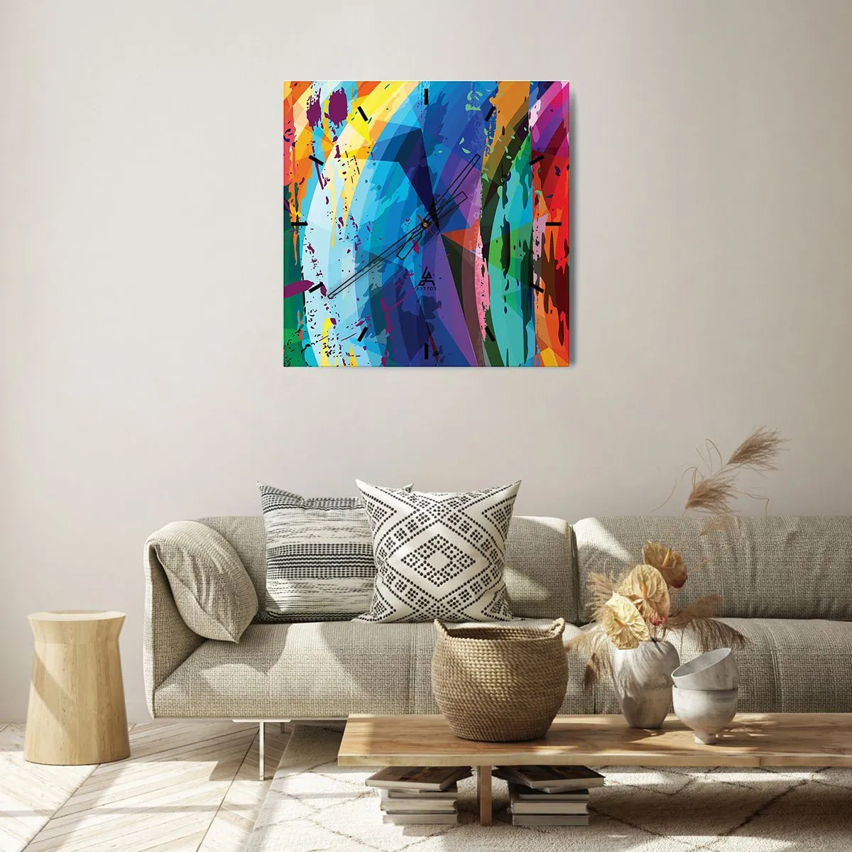 Zegar ścienny - Kolorowa abstrakcja w dynamicznych wzorach i kształtach - 30x30cm - Kolorowy zawrót głowy - Nowoczesna dekoracja ścienna do salonu i sypialni ARTTOR