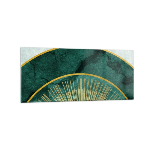 Obraz na szkle - Abstrakcyjny wzór z okręgami w szmaragdowym i złotym kolorze - 120x50cm - Inny układ słoneczny - Nowoczesna dekoracja ścienna do salonu i sypialni ARTTOR
