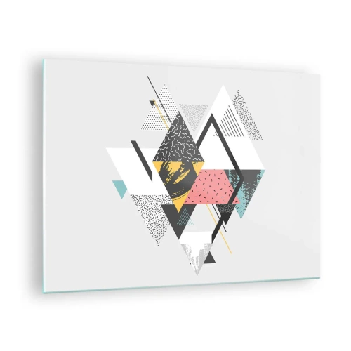Obraz na szkle - Abstrakcyjna kompozycja geometryczna z trójkątami i rombami - 70x50cm - Wariacja na trójkąt i romb - Nowoczesna dekoracja ścienna do salonu i sypialni ARTTOR